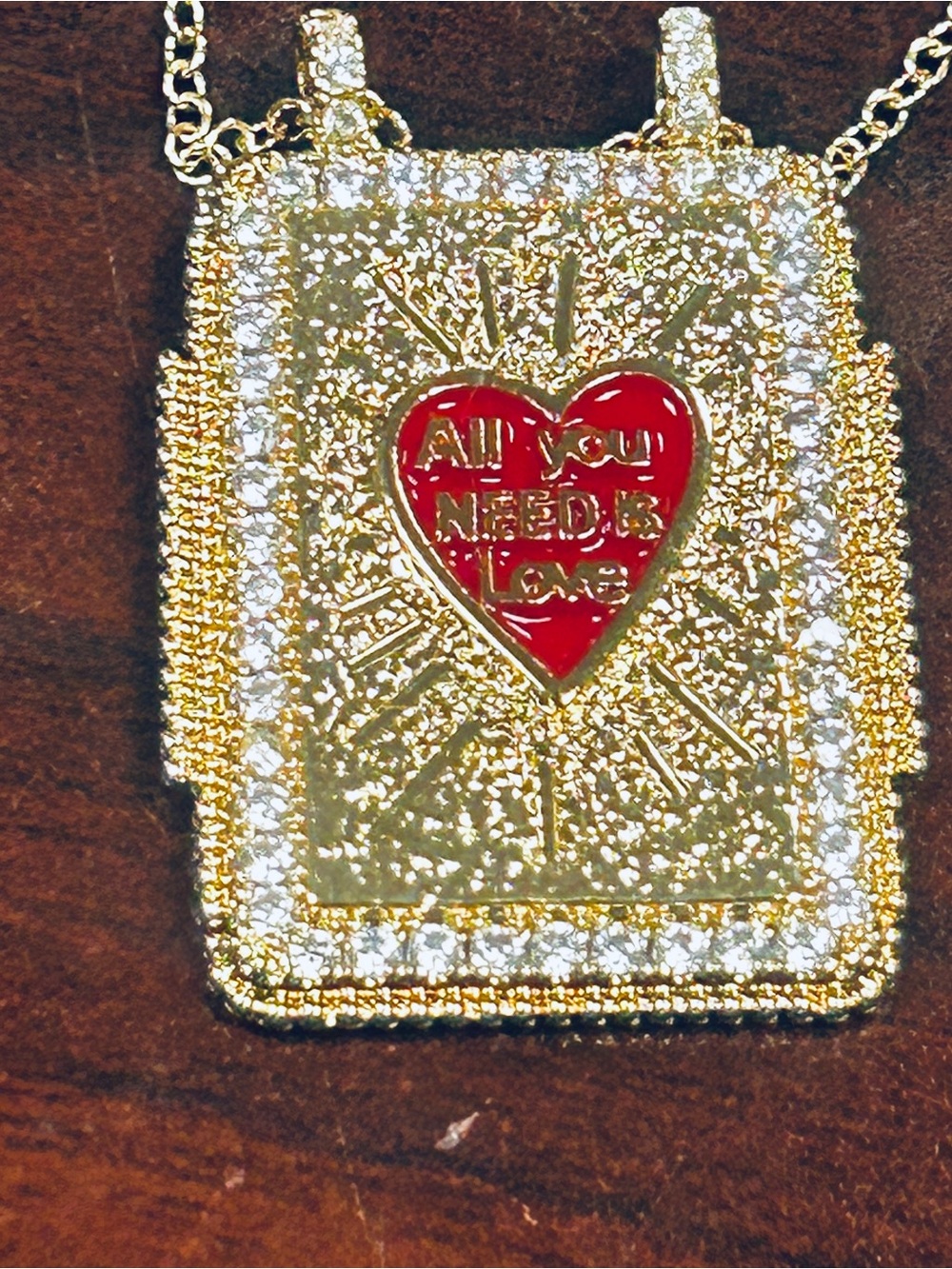 Gold Pendant Necklace w Red Heart “ALL YOU NEED IS LOVE”  MAYAMAR New